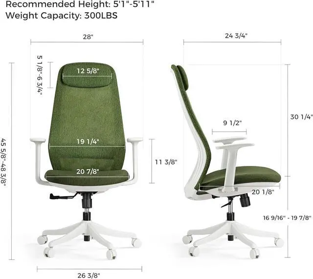 Alt view image 2 of 7 - High Back Ergonomic Mesh Office Desk Chair, Adjustable Headrest & Lumbar Support, Home Computer Chair with Padded Arms & Rolling Wheels