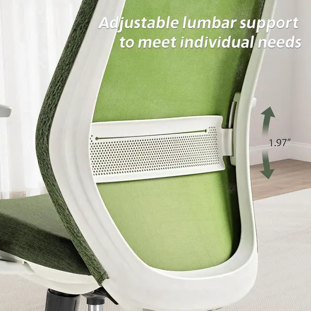 Alt view image 5 of 7 - High Back Ergonomic Mesh Office Desk Chair, Adjustable Headrest & Lumbar Support, Home Computer Chair with Padded Arms & Rolling Wheels