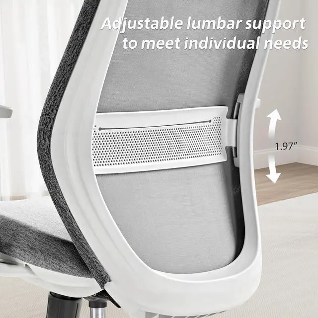 Alt view image 4 of 7 - High Back Ergonomic Mesh Office Desk Chair, Adjustable Headrest & Lumbar Support, Home Computer Chair with Padded Arms & Rolling Wheels Gray