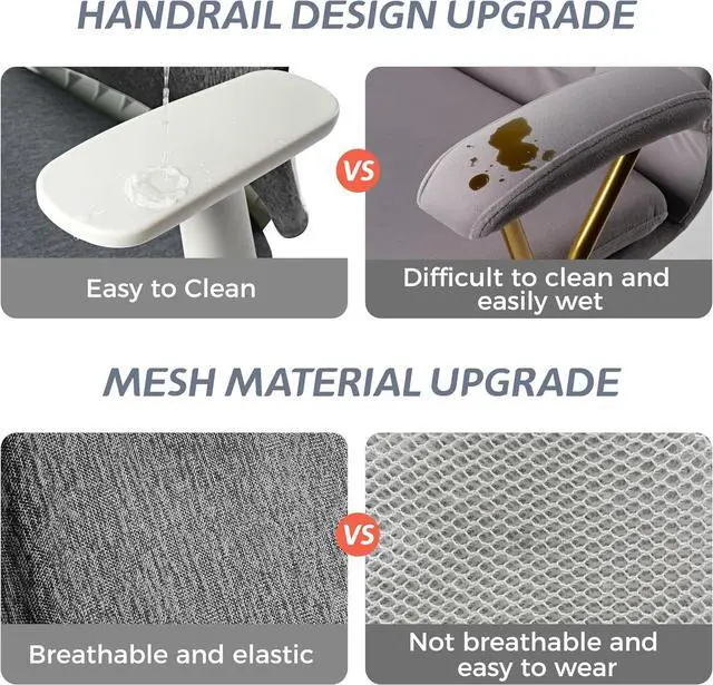 Alt view image 6 of 7 - High Back Ergonomic Mesh Office Desk Chair, Adjustable Headrest & Lumbar Support, Home Computer Chair with Padded Arms & Rolling Wheels Gray