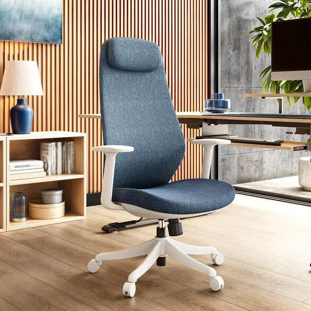 Main image of High Back Ergonomic Mesh Office Desk Chair, Adjustable Headrest & Lumbar Support, Home Computer Chair with Padded Arms & Rolling Wheels Bule
