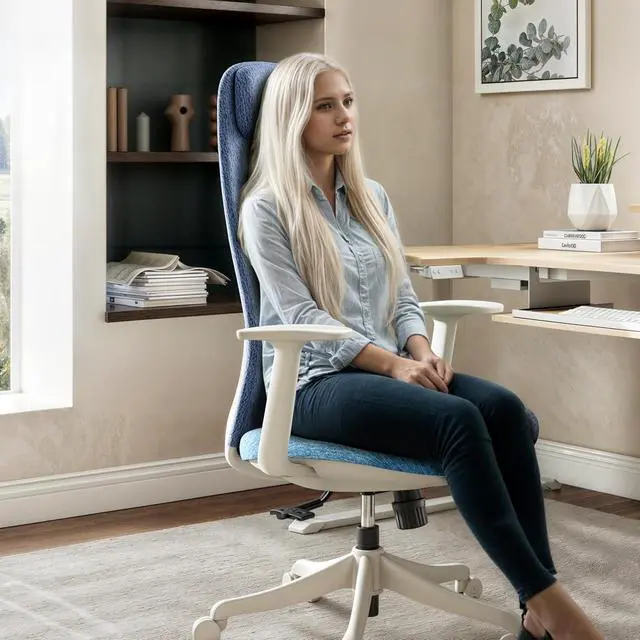 Alt view image 7 of 7 - High Back Ergonomic Mesh Office Desk Chair, Adjustable Headrest & Lumbar Support, Home Computer Chair with Padded Arms & Rolling Wheels Bule