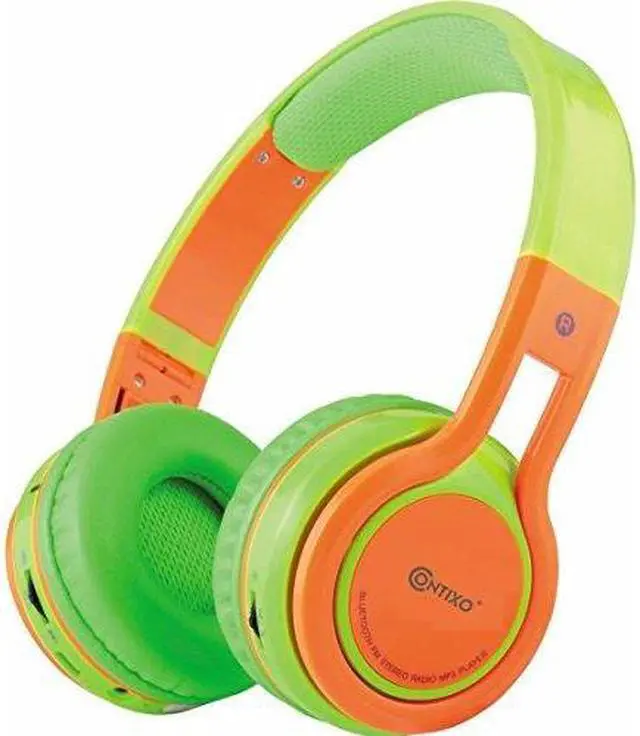 Alt view image 9 of 15 - Contixo KB-2600 Kid Safe 85dB Over The Ear Foldable Wireless Bluetooth Headphone with Volume Limiter, Built-in Micro Phone, Micro SD Card Music Player, FM Stereo Radio, Green + Orange