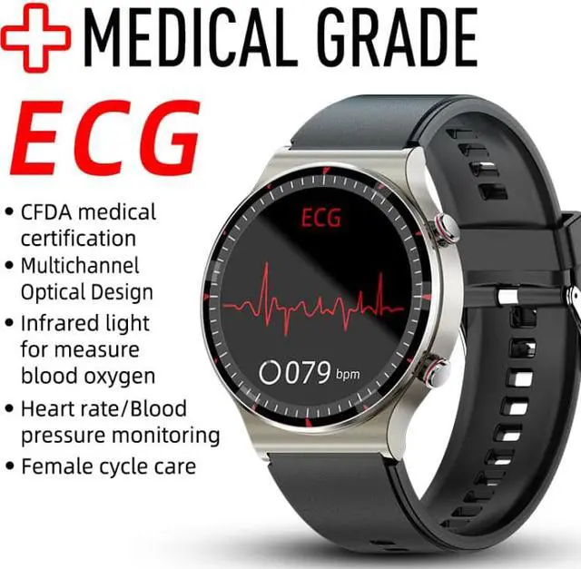 Alt view image 2 of 7 - G08 1.3 inch TFT Screen Smart Watch, Support Medical-grade ECG Measurement/Women Menstrual Reminder, Style:Black Leather Strap