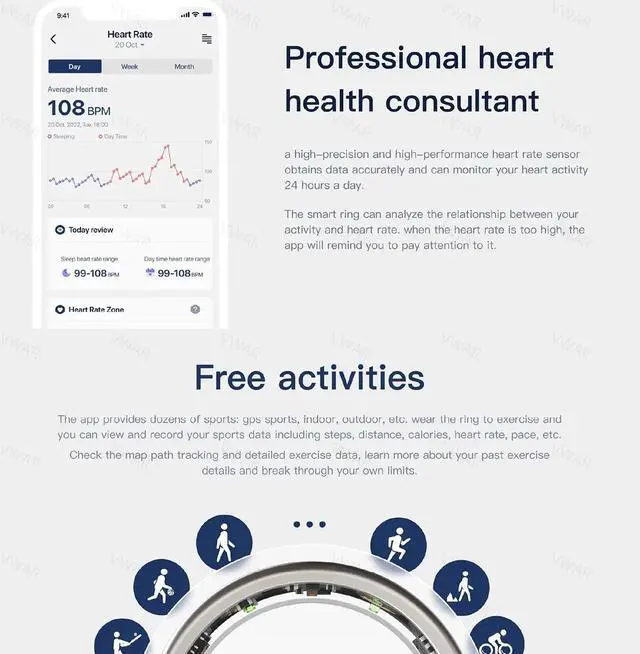 Alt view image 3 of 5 - Nova Smart Ring Fitness Health Tracker Titanium Alloy Finger Ring for Men Blood Oxygen Monitoring Heart Rate Sleep