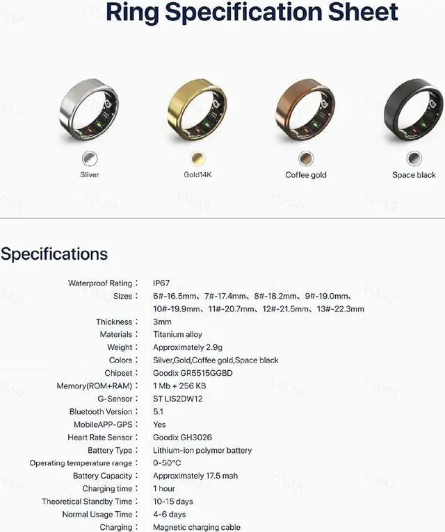 Alt view image 5 of 5 - Nova Smart Ring Fitness Health Tracker Titanium Alloy Finger Ring for Men Blood Oxygen Monitoring Heart Rate Sleep