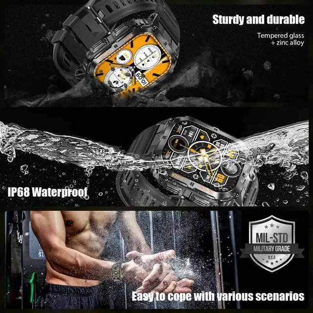 Alt view image 6 of 6 - Tactical Smart Watch Men 1.96" AMOLED Screen Heart Rate Blood Oxygen Monitoring Fitness Tracker Sport Mode With Compass IP68