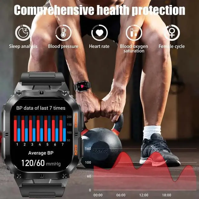 Alt view image 2 of 6 - Tactical Smart Watch Men 1.96" AMOLED Screen Heart Rate Blood Oxygen Monitoring Fitness Tracker Sport Mode With Compass IP68
