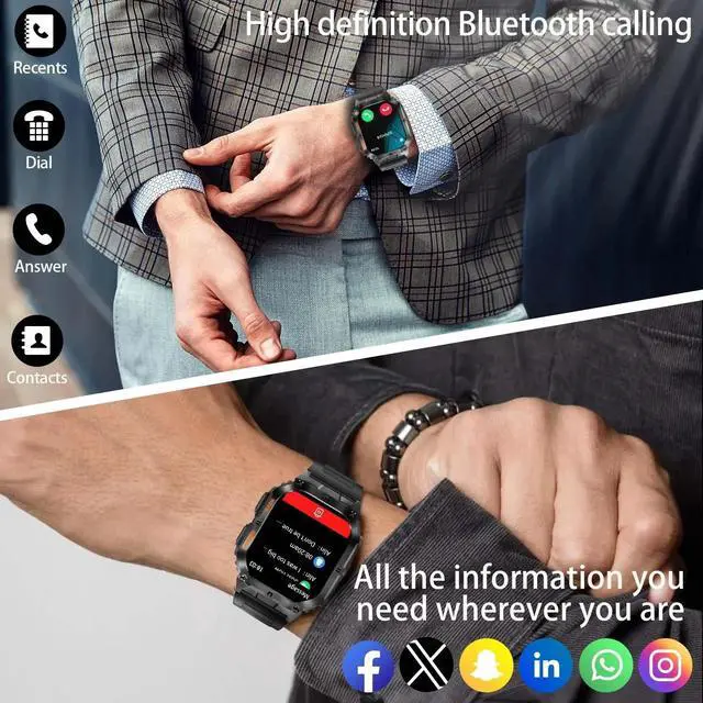 Alt view image 4 of 6 - Tactical Smart Watch Men 1.96" AMOLED Screen Heart Rate Blood Oxygen Monitoring Fitness Tracker Sport Mode With Compass IP68