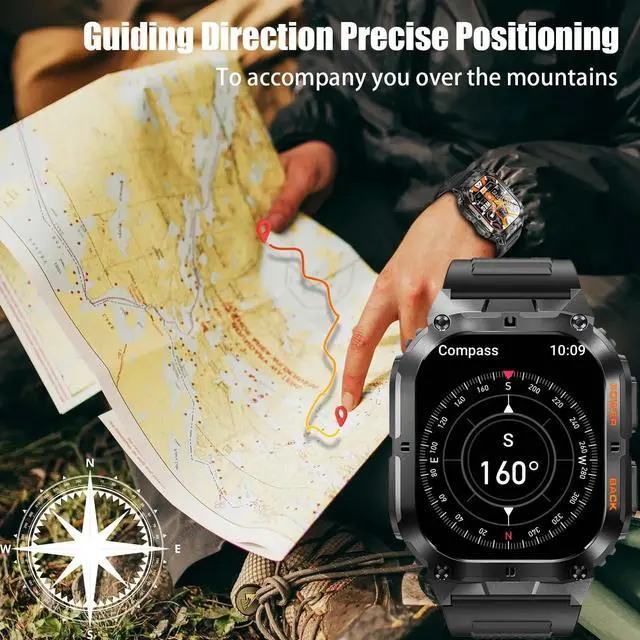 Alt view image 3 of 6 - Tactical Smart Watch Men 1.96" AMOLED Screen Heart Rate Blood Oxygen Monitoring Fitness Tracker Sport Mode With Compass IP68
