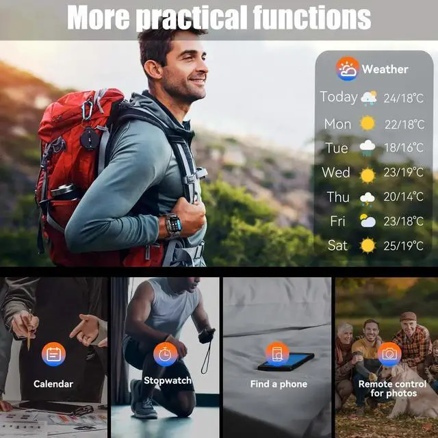 Alt view image 5 of 6 - Tactical Smart Watch Men 1.96" AMOLED Screen Heart Rate Blood Oxygen Monitoring Fitness Tracker Sport Mode With Compass IP68