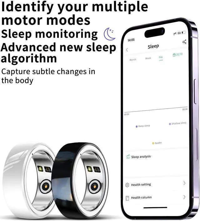 Alt view image 4 of 6 - Smart Ring VWAR R2 Activity Tracker Blood Oxygen Blood Pressure Heart Rate Sleep Monitor Waterproof Heart Men Women Smart finger