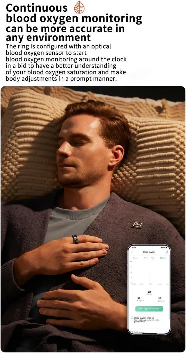 Alt view image 6 of 6 - Smart Ring VWAR R2 Activity Tracker Blood Oxygen Blood Pressure Heart Rate Sleep Monitor Waterproof Heart Men Women Smart finger