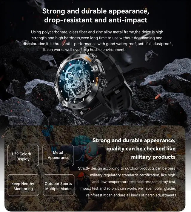 Alt view image 3 of 6 - Falcon Smartwatch Bluetooth Call Rugged Sports Smartwatch for Men with Fitness Tracking, 24H Heart Rate Monitoring SPO2
