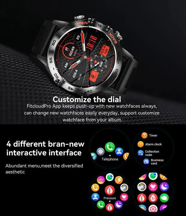 Alt view image 6 of 6 - Falcon Smartwatch Bluetooth Call Rugged Sports Smartwatch for Men with Fitness Tracking, 24H Heart Rate Monitoring SPO2