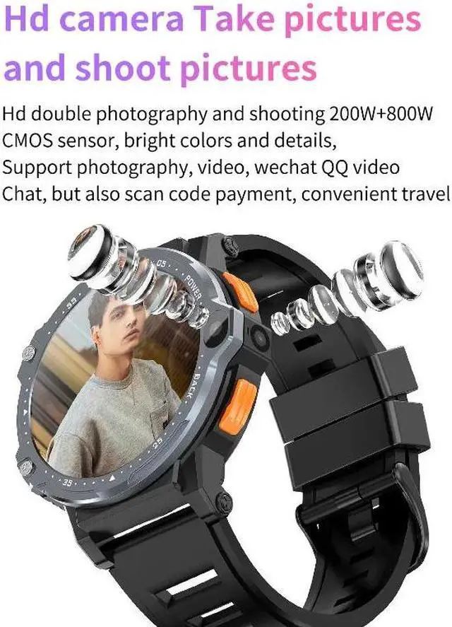 Alt view image 5 of 5 - 4G Android Smart Watch Men's SIM Card Mobile Phone Sports Fitness Smart Watch  HD Camera GPS Heart Rate Blood Oxygen Monitoring