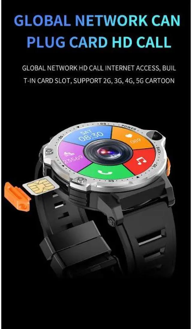 Alt view image 3 of 5 - 4G Android Smart Watch Men's SIM Card Mobile Phone Sports Fitness Smart Watch  HD Camera GPS Heart Rate Blood Oxygen Monitoring