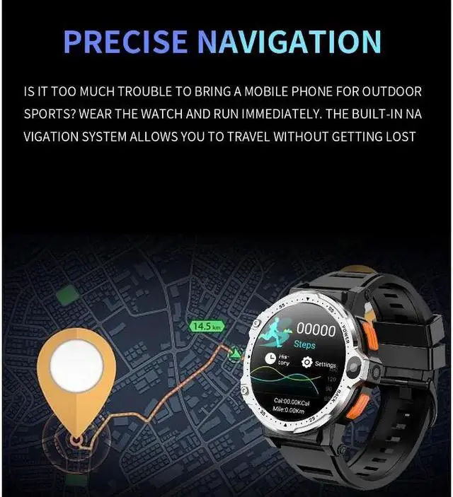 Alt view image 2 of 5 - 4G Android Smart Watch Men's SIM Card Mobile Phone Sports Fitness Smart Watch  HD Camera GPS Heart Rate Blood Oxygen Monitoring
