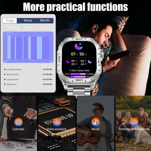 Alt view image 5 of 6 - 2024 Smart Watch AMOLED Display 100+ Sport Mode With Compass IP68 Waterproof Bluetooth Call Heart Rate Blood Pressure Men K63