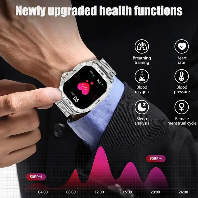 Alt view image 3 of 6 - 2024 Smart Watch AMOLED Display 100+ Sport Mode With Compass IP68 Waterproof Bluetooth Call Heart Rate Blood Pressure Men K63