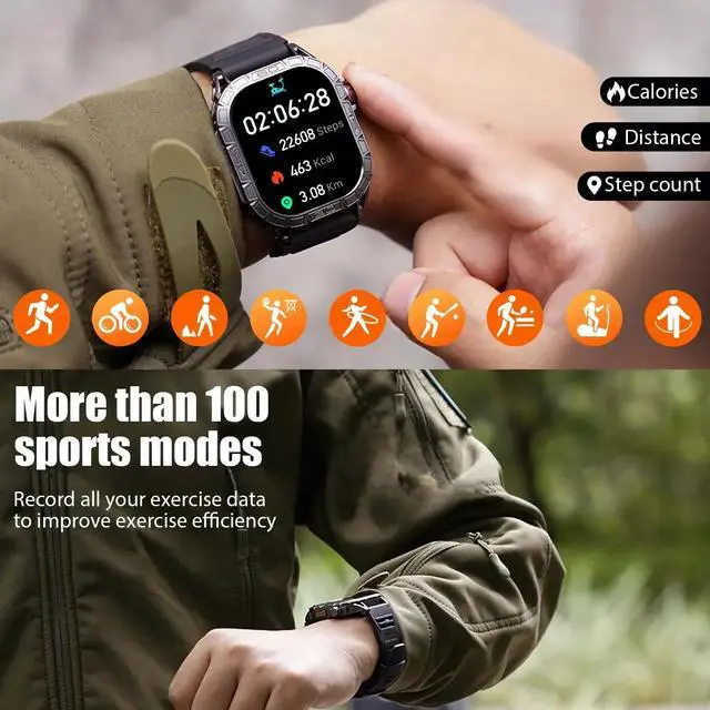 Alt view image 4 of 6 - 2024 Smart Watch AMOLED Display 100+ Sport Mode With Compass IP68 Waterproof Bluetooth Call Heart Rate Blood Pressure Men K63