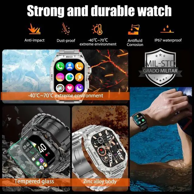 Alt view image 6 of 6 - 2024 Smart Watch AMOLED Display 100+ Sport Mode With Compass IP68 Waterproof Bluetooth Call Heart Rate Blood Pressure Men K63