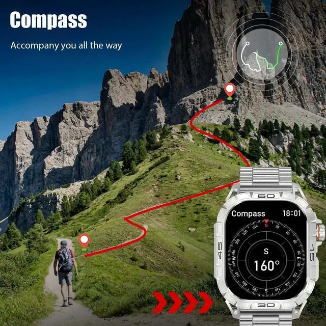 Alt view image 2 of 6 - 2024 Smart Watch AMOLED Display 100+ Sport Mode With Compass IP68 Waterproof Bluetooth Call Heart Rate Blood Pressure Men K63