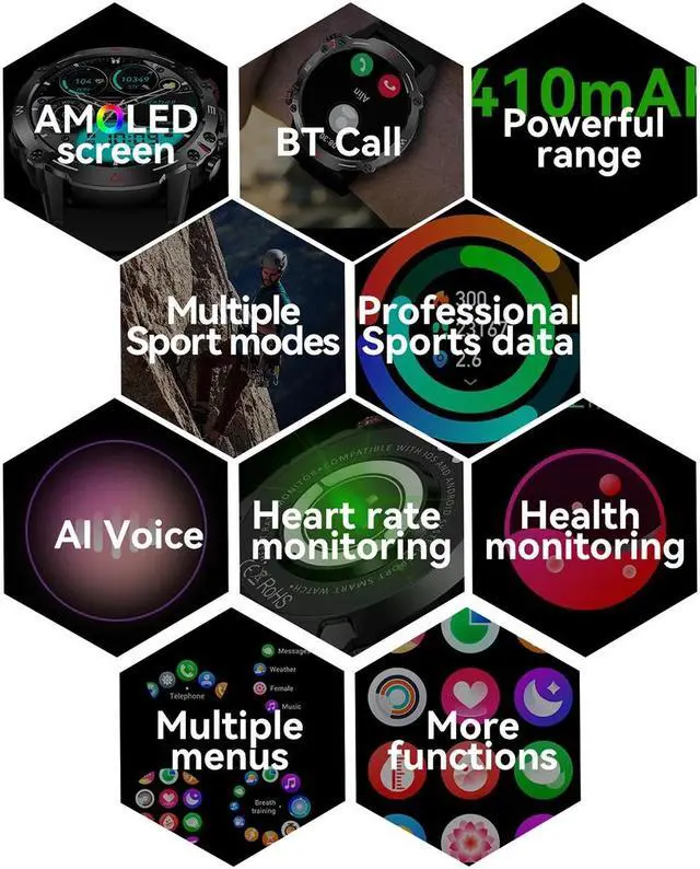 Alt view image 2 of 6 - HK87 Smart Watch AMOLED Display Health Monitor IP68 Waterproof NFC BT Call Long Battery Life Smartwatch M42 for Men Android IOS