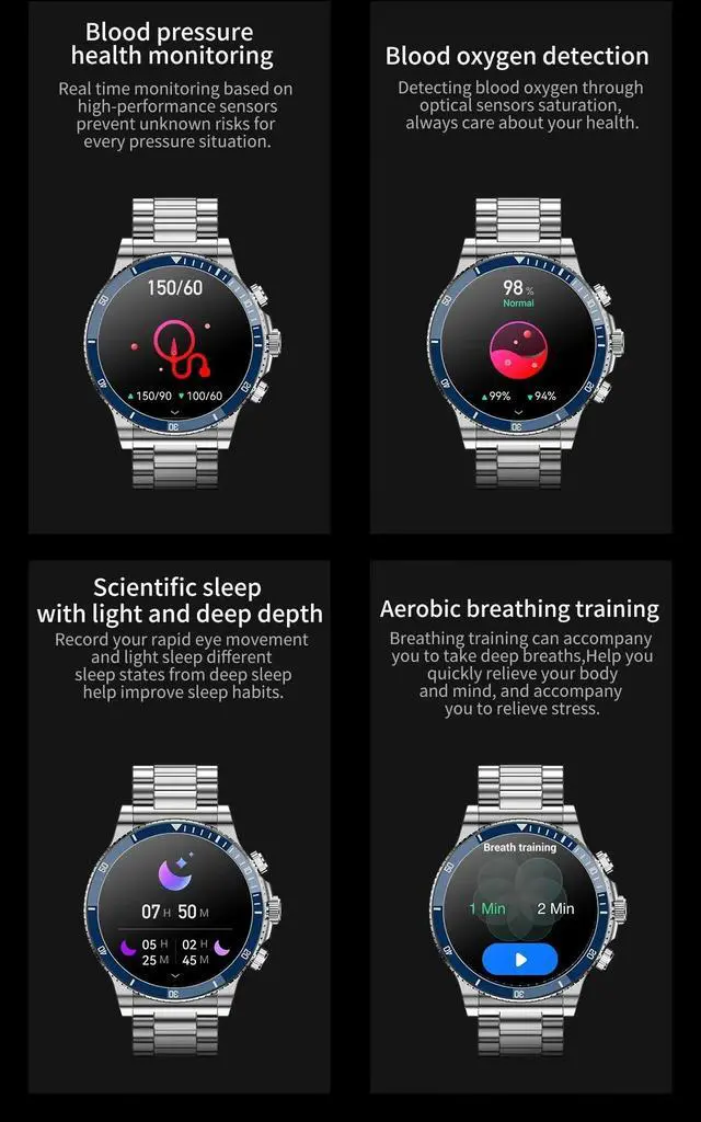 Alt view image 6 of 6 - Smart Watches Mens Blood Oxygen Heart Rate Bluetooth Call  Business SmartWatch Men's Waterproof