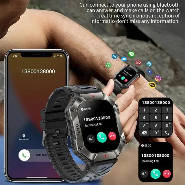 Alt view image 3 of 6 - KR80 Smart Watch Men 2inch Large Screen Compass 620mAh Bluetooth Call Outdoor Sports Watches Fitness Smartwatch Men Women