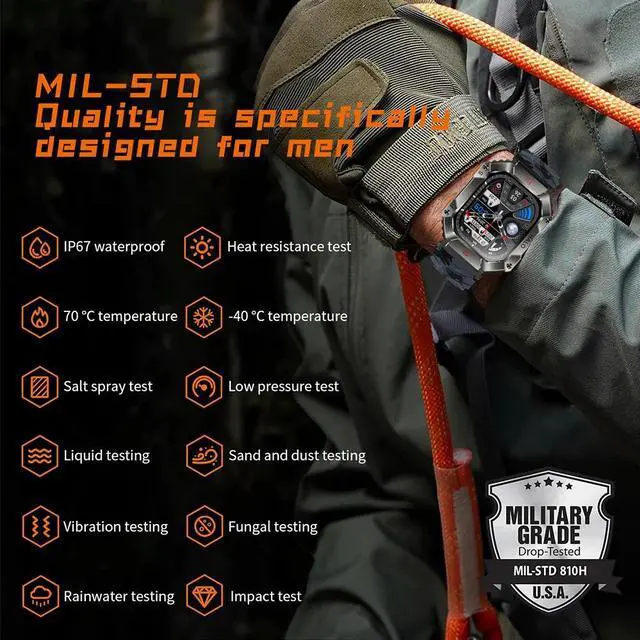 Alt view image 4 of 6 - KR80 Smart Watch Men 2inch Large Screen Compass 620mAh Bluetooth Call Outdoor Sports Watches Fitness Smartwatch Men Women