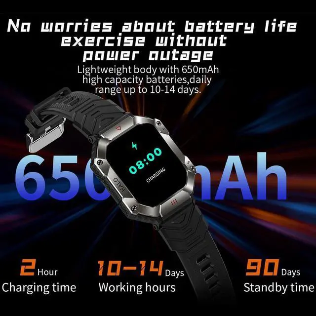 Alt view image 5 of 6 - KR80 Smart Watch Men 2inch Large Screen Compass 620mAh Bluetooth Call Outdoor Sports Watches Fitness Smartwatch Men Women