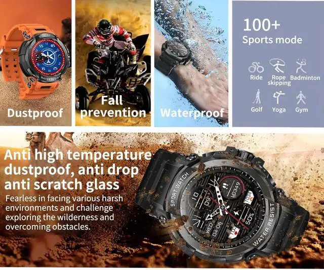 Alt view image 3 of 6 - For Android IOS Durable Military Smartwatch Heart Rate Monitor 600mAh Battery Bluetooth Call Men's Outdoor Smartwatch