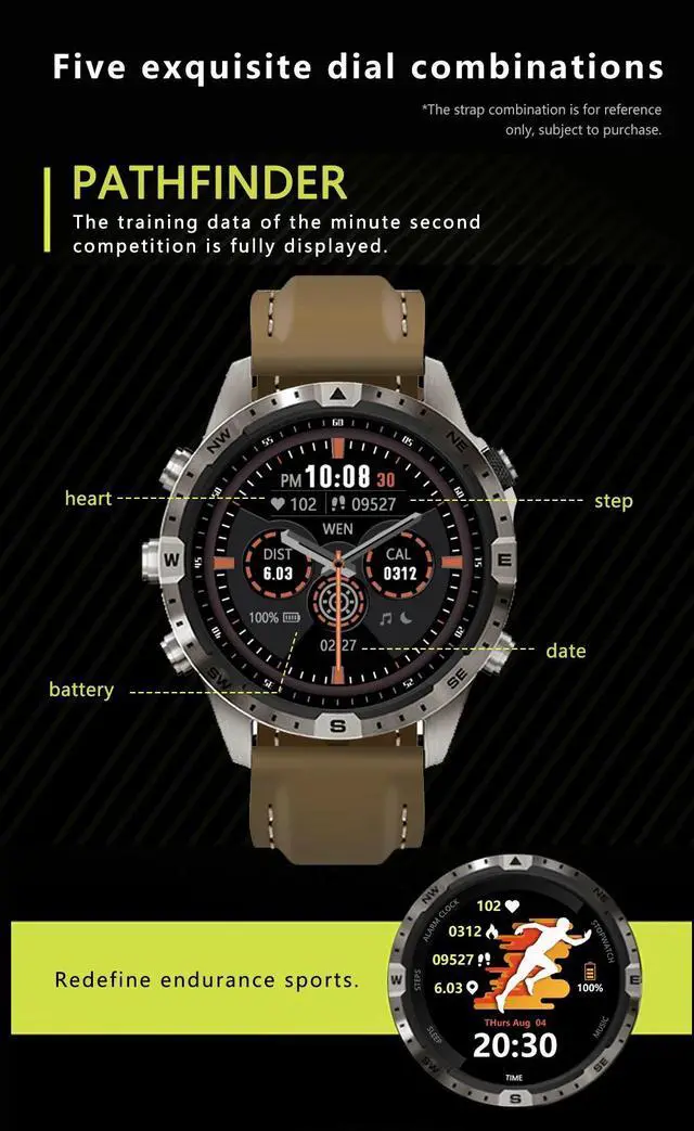 Alt view image 3 of 6 - MARQ Sport Smart Watch Compass 1.6" Screen 5 Buttons Men Smartwatch NFC Bluetooth Call 100+ Sports Modes Rugged Fitness Watches