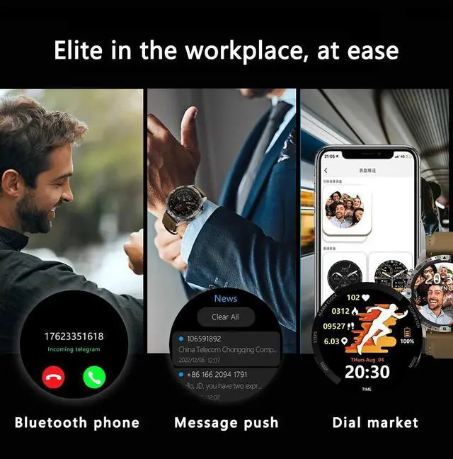 Alt view image 4 of 6 - MARQ Sport Smart Watch Compass 1.6" Screen 5 Buttons Men Smartwatch NFC Bluetooth Call 100+ Sports Modes Rugged Fitness Watches