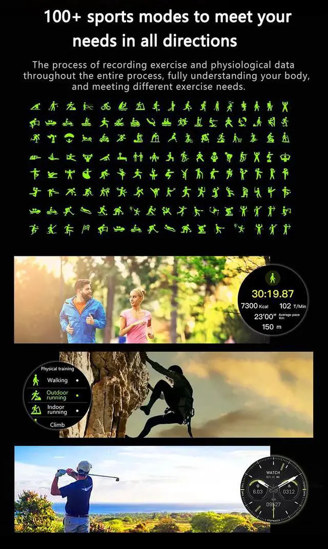 Alt view image 5 of 6 - MARQ Sport Smart Watch Compass 1.6" Screen 5 Buttons Men Smartwatch NFC Bluetooth Call 100+ Sports Modes Rugged Fitness Watches