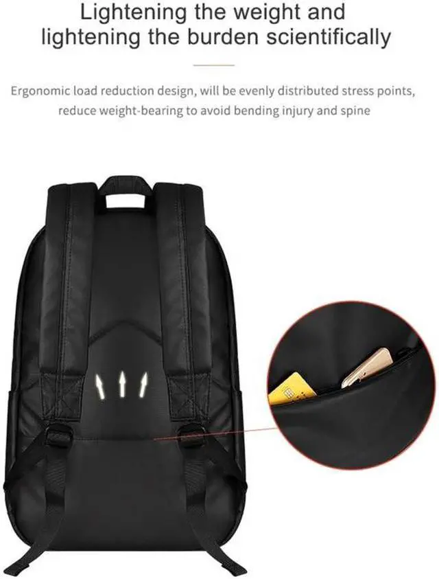Alt view image 5 of 5 - SJ03 13-15.6 inch Universal Large-capacity Laptop Backpack with USB Charging Port & Headphone Port (Black)