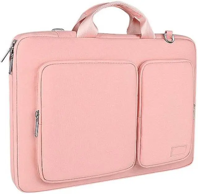 Alt view image 6 of 6 - ST11 Polyester Thickened Laptop Bag with Detachable Shoulder Strap, Size:15.6 inch 15.6 inch (with Strap) (Pink)