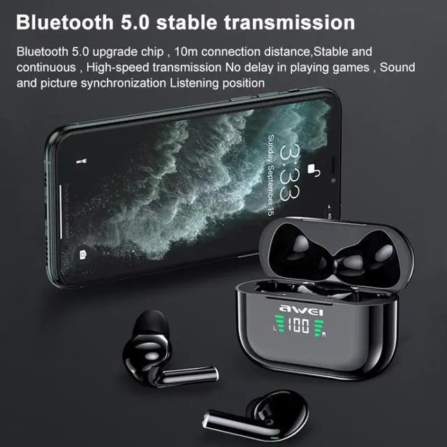 Alt view image 7 of 7 - awei T29P Bluetooth V5.0 LED Digital Display Ture Wireless Sports IPX4 Waterproof TWS Headset with Charging Case