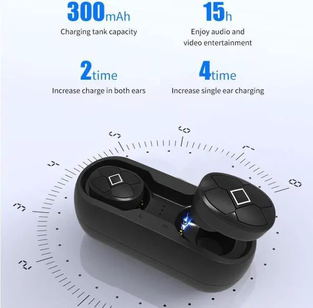 Alt view image 7 of 7 - V5-TWS Bluetooth V5.0 Wireless Stereo Headset with Charging Case, Support Intelligent Pairing & Siri Voice(Black)
