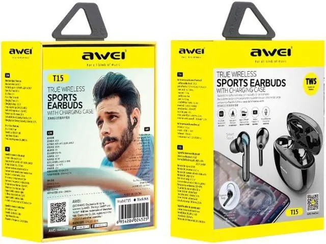 Alt view image 4 of 7 - awei T15 TWS Bluetooth V5.0 Ture Wireless Sports Headset with Charging Case(Black)