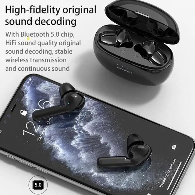 Alt view image 5 of 7 - awei T15 TWS Bluetooth V5.0 Ture Wireless Sports Headset with Charging Case(Black)