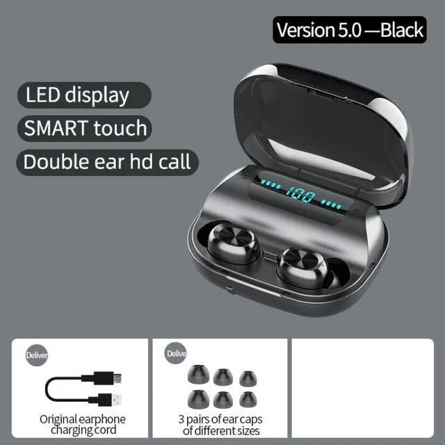 Alt view image 2 of 7 - 263 TWS CVC8.0 Noise Cancelling Bluetooth Earphone with Charging Box, Support Touch & Three-screen LED Battery Display & Phone Holder & Power Bank & HD Call & Voice Assistant (Black)