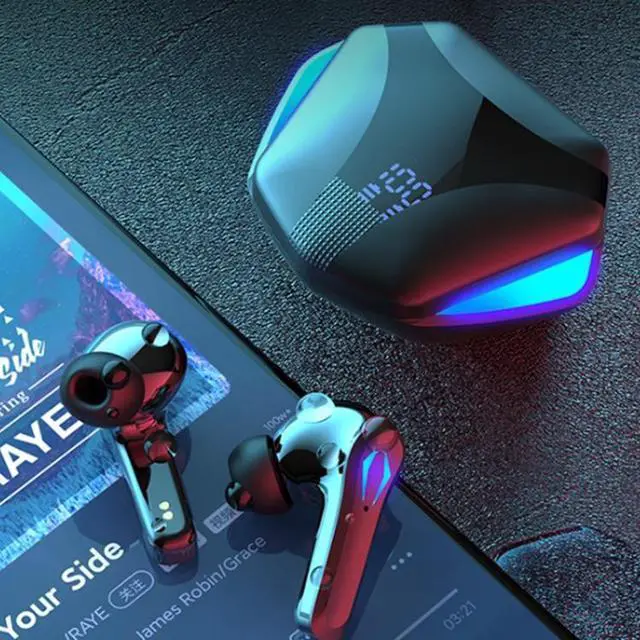 Alt view image 7 of 7 - TWS-Y03 Bluetooth 5.2 Zero Delay Game Earphones with LED Digital Display Charging Box (Black)