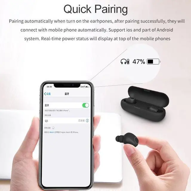 Alt view image 5 of 6 - Q1 TWS Bluetooth 5.0 Binaural Stereo Wireless Sports Bluetooth Earphone (White)