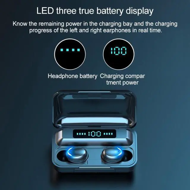 Alt view image 5 of 7 - F9-5 Bluetooth 5.0 TWS Wireless Binaural Bluetooth Earphone with Charging Box & Support Call  & LED Digital Display (Black)