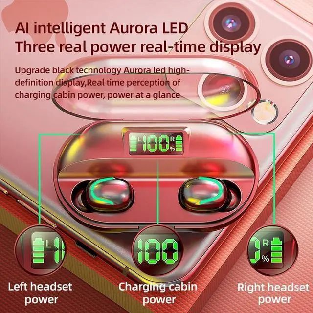 Alt view image 3 of 5 - T2 Bluetooth 5.0 TWS Touch Digital Display True Wireless Bluetooth Earphone with Charging Box (White)