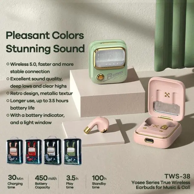 Alt view image 4 of 4 - REMAX TWS-38 Yosee Series True Wireless Music Call Bluetooth Earphone (Pink)