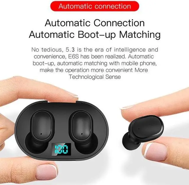 Alt view image 5 of 7 - E6S LED Display Wireless Earphone TWS  Bluetooth V5.3 Headsets Waterproof Bluetooth Earbuds E6S (Black)