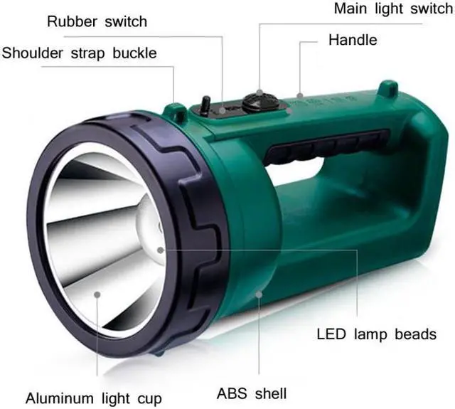 Alt view image 5 of 7 - YAGE H103 Strong Light Long Shot LED Searchlight Outdoor Rechargeable High Power Emergency Flashlight (Black Green)